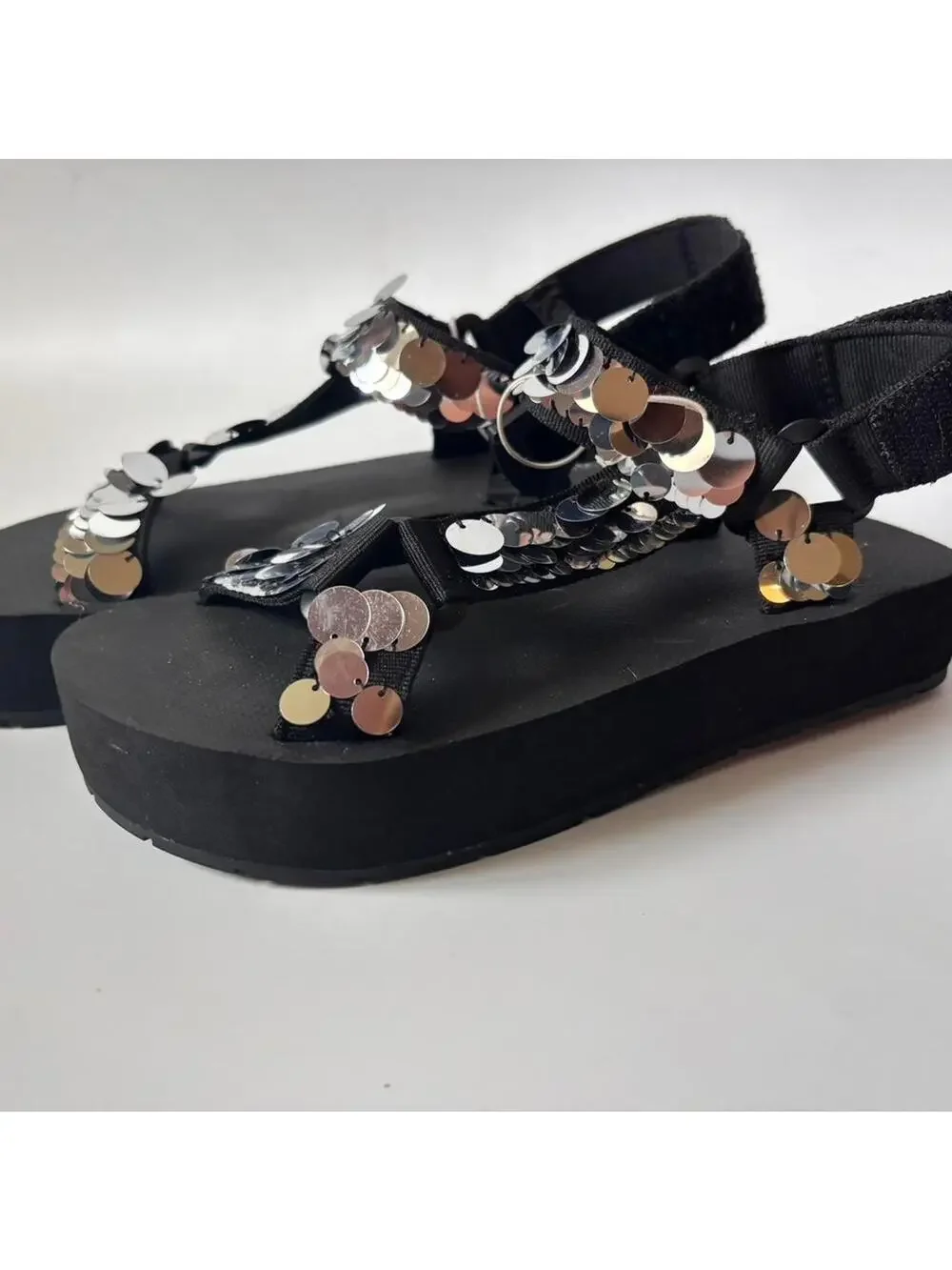 NWT Zara chunky silver sequins sandals - Picture 1 of 6